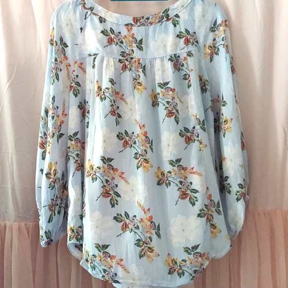 Anthropologie Maeve Boswell Balloon Sleeve V neck Floral Tunic blouse Size 14 - Picture 8 of 9